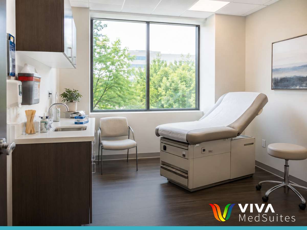 Bright, private exam room in a shared medical coworking suite in Phoenix